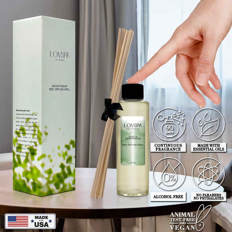 LOVSPA Sage & Lemongrass Diffuser Oil - Luxury Essential Oils for Diffuser Refill & Air Freshener Room Spray - Long-Lasting & Natural Home Fragrance, Scented Oil for Diffusers, USA Made, 4oz - Image 5
